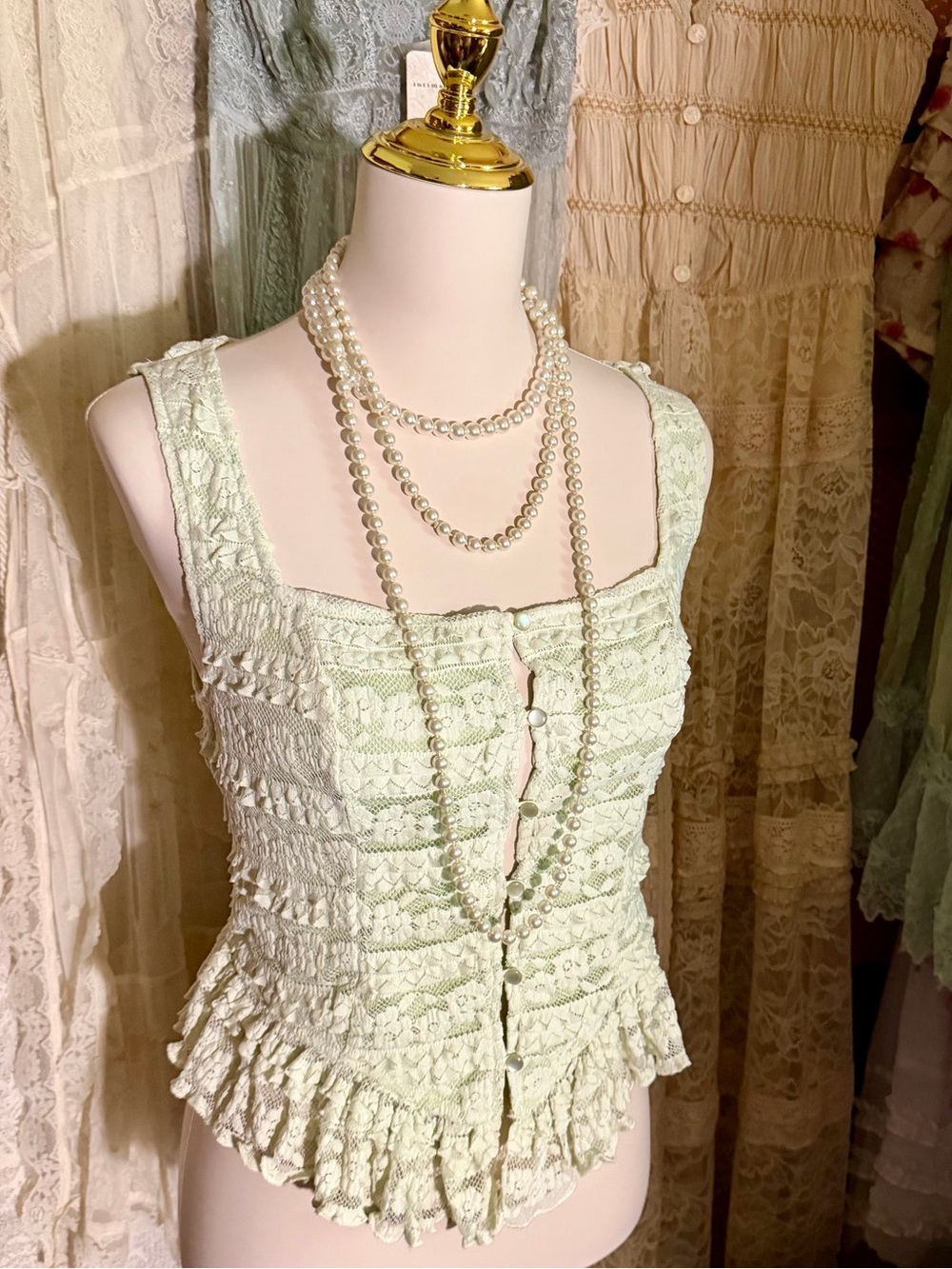 Lacy Ruffled Button-front Corset Top - Picture 2 of 7
